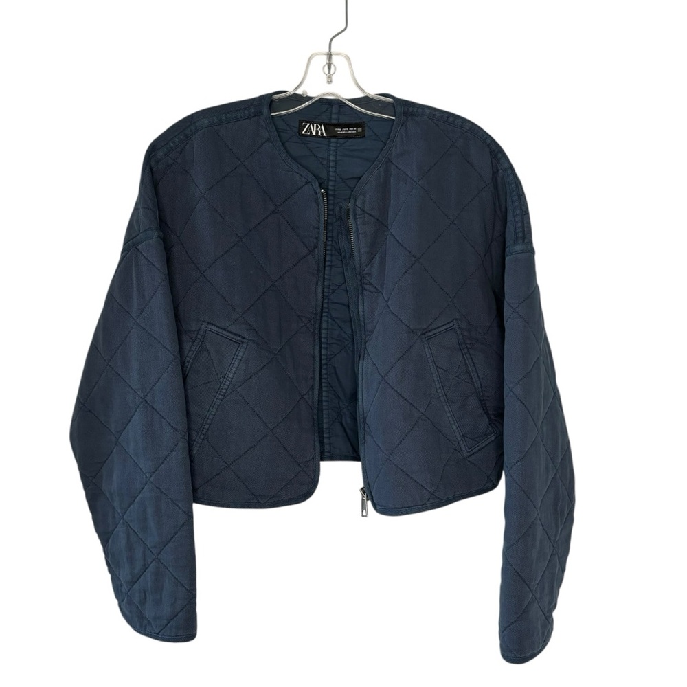 Zara quilted cotton denim cropped jacket medium - Picture 12 of 12